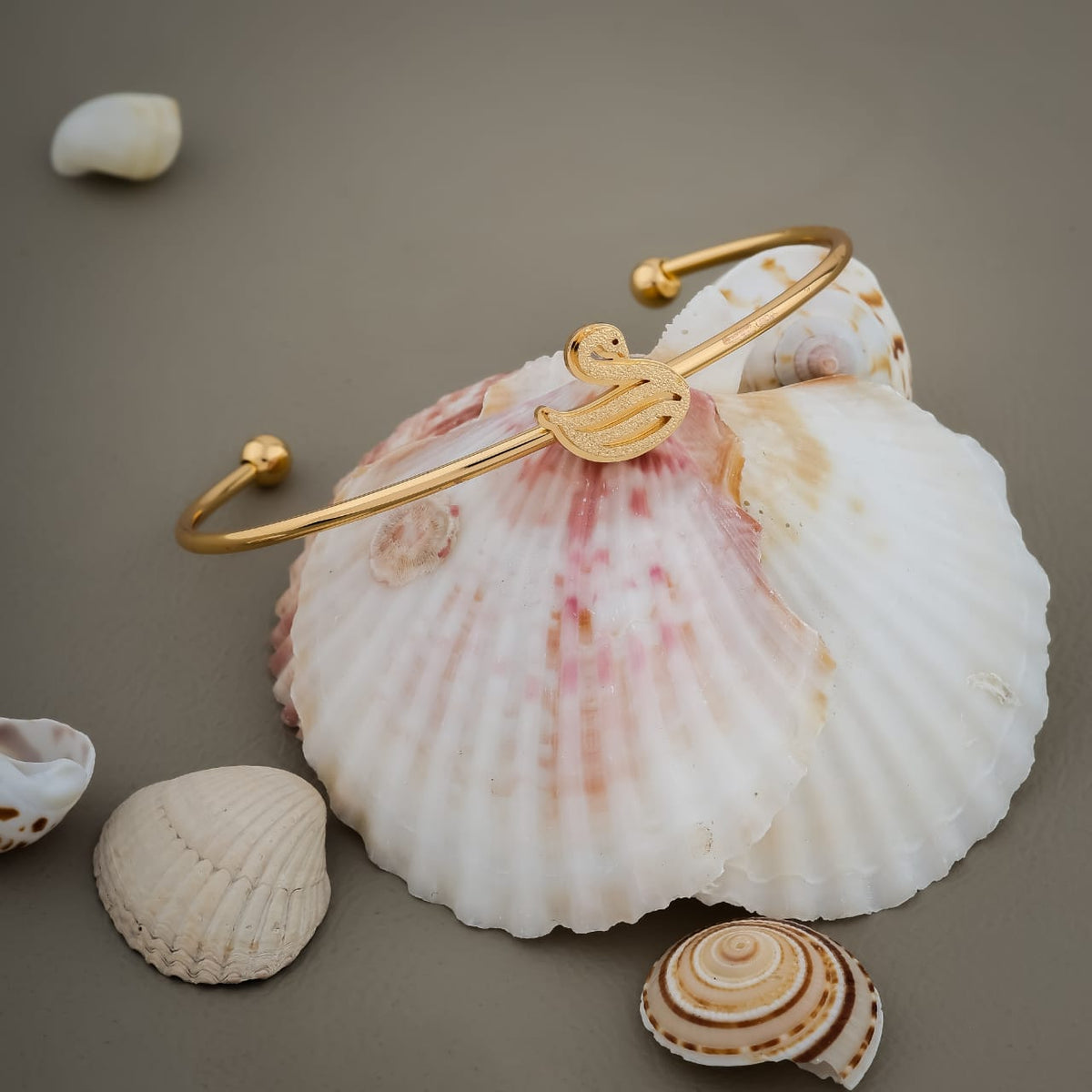 Elegant Gold-Tone Textured Swan Open Cuff Bangle Bracelet