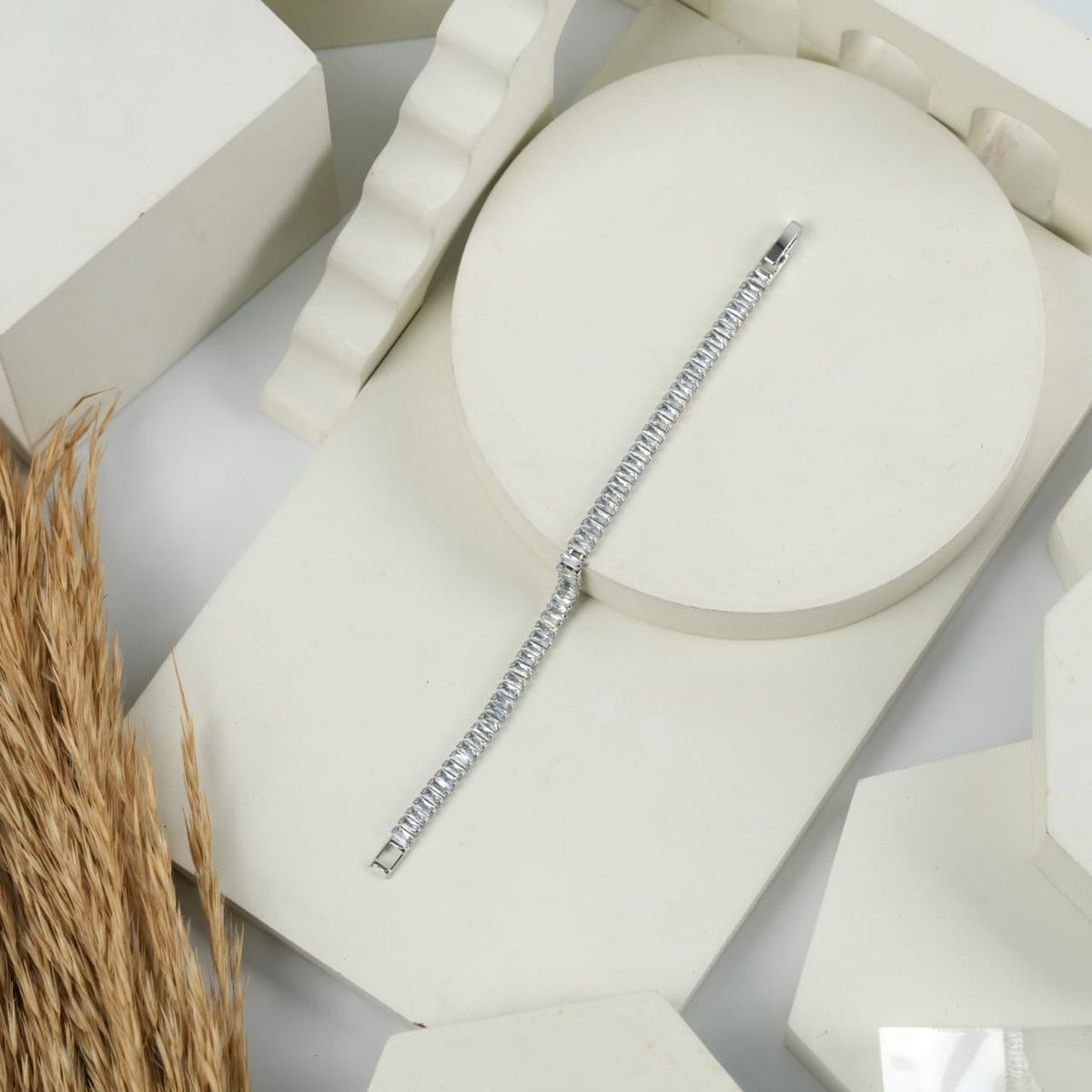 Elegant Silver Baguette-Cut Cubic Zirconia Tennis Bracelet