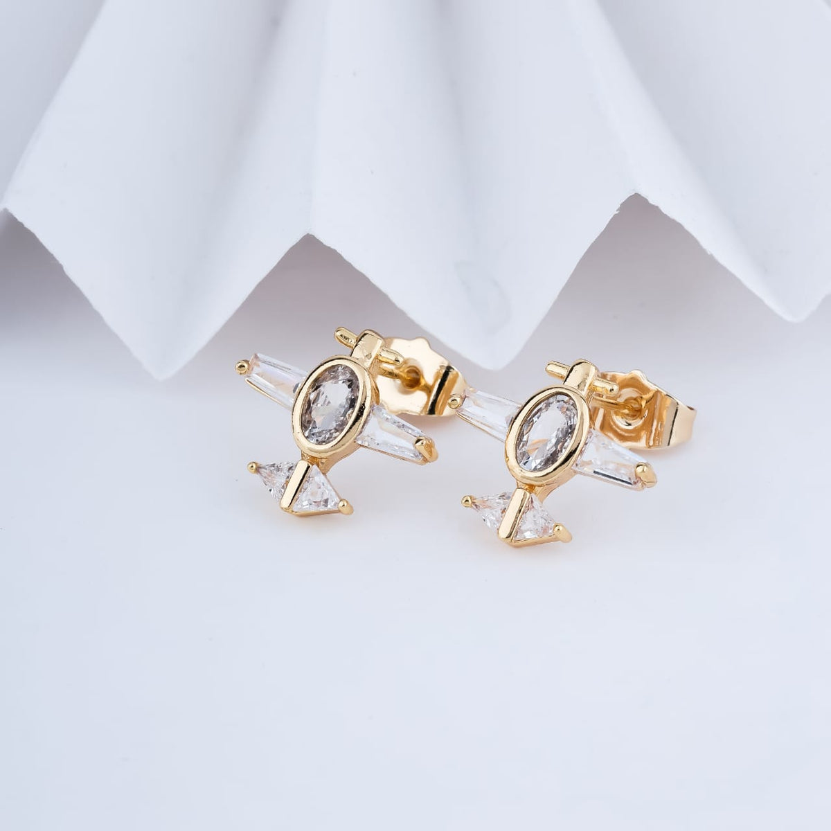 Gold-Plated Airplane Cubic Zirconia Stud Earrings