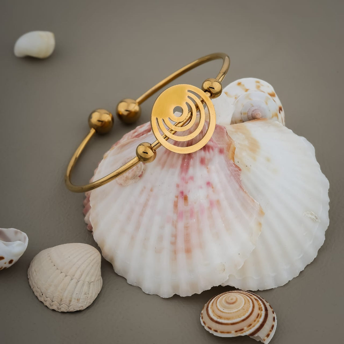 Gold-Tone Geometric Concentric Circle Open Cuff Bangle Bracelet