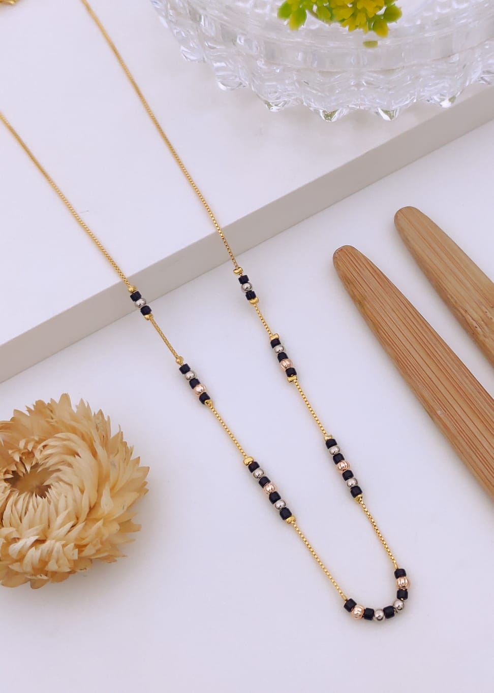 Elegant Tri-Tone Beaded Segment Gold Mangalsutra