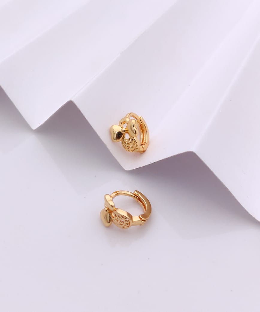 Playful Gold-Tone Bow & Heart Accent Huggie Hoop Earrings