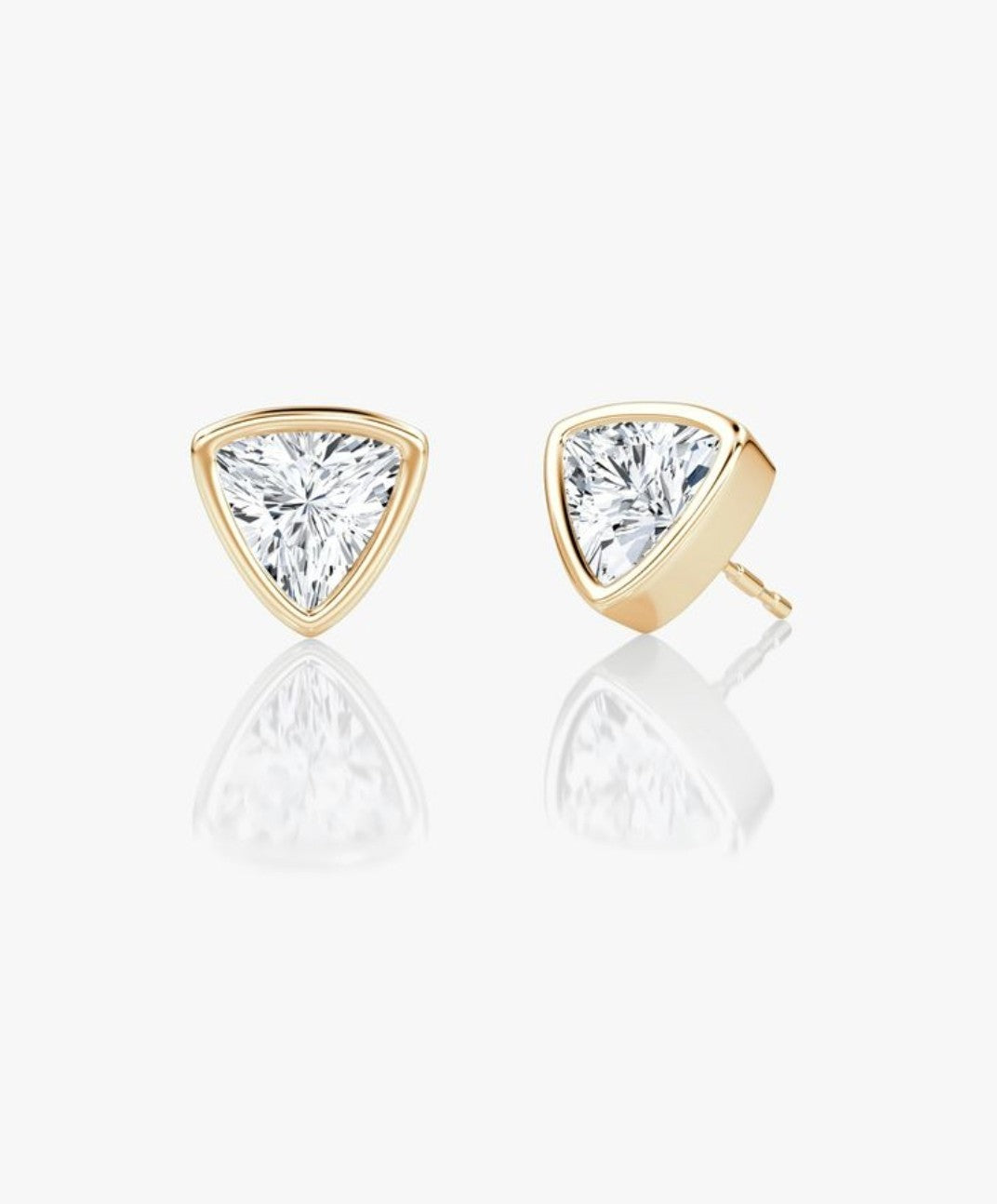 Gold-Plated Trillion-Cut Cubic Zirconia Bezel Stud Earrings