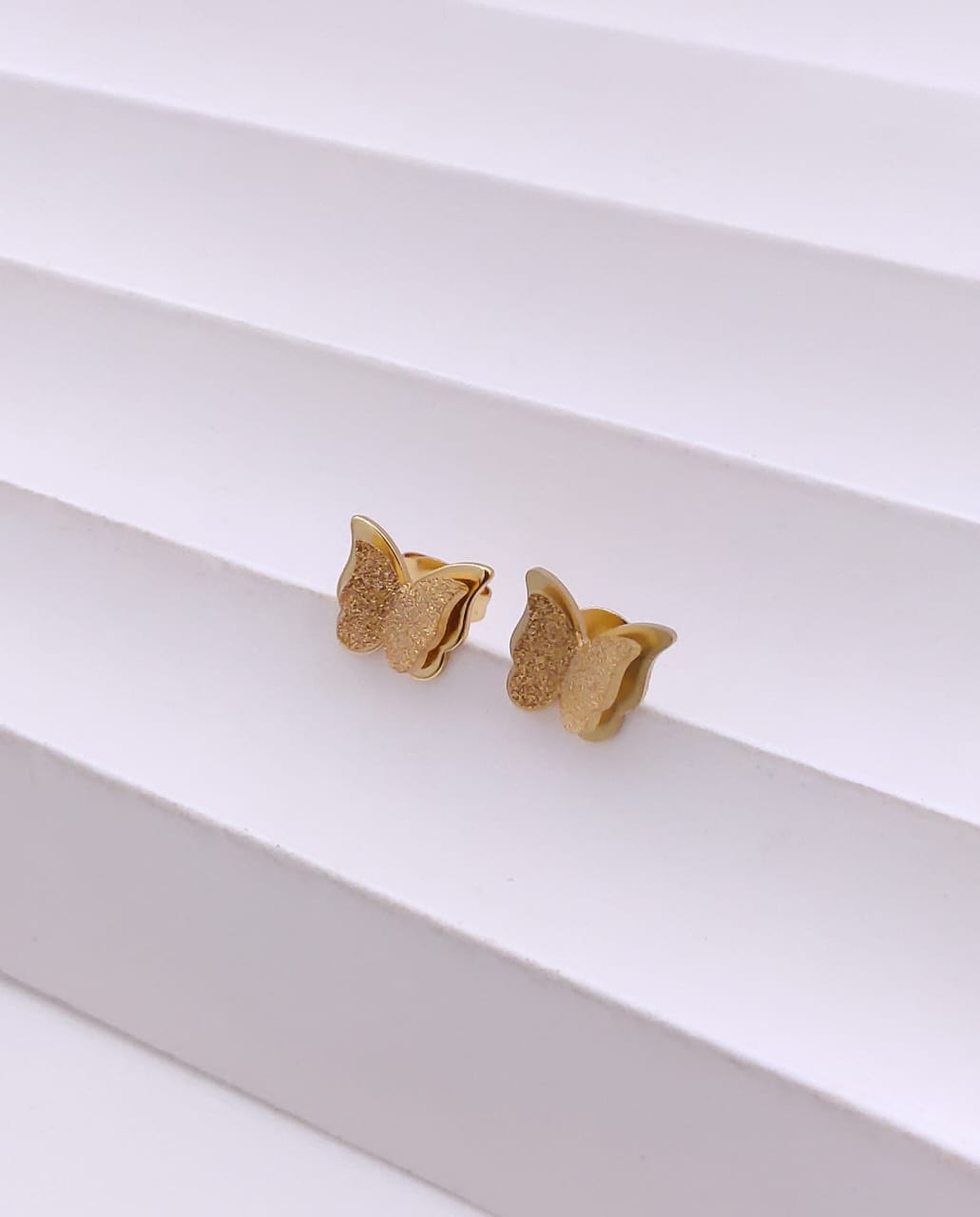 Whimsical Gold-Tone Textured Butterfly Layered Stud Earrings