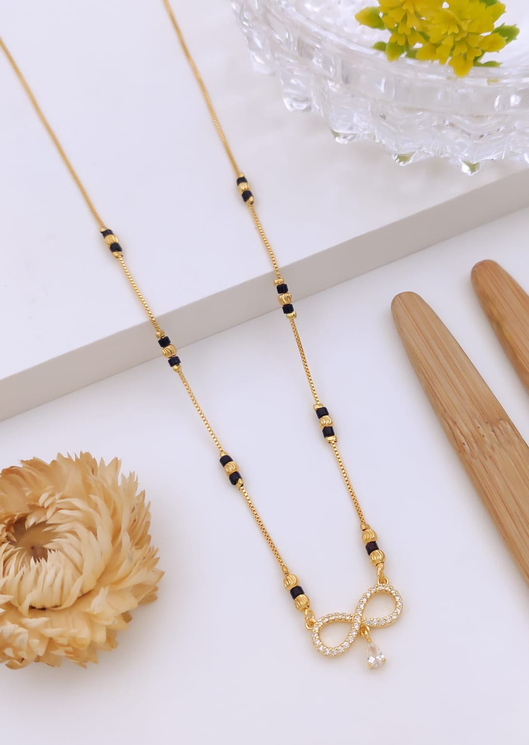 Elegant Infinity CZ Gold Mangalsutra with Teardrop Dangle