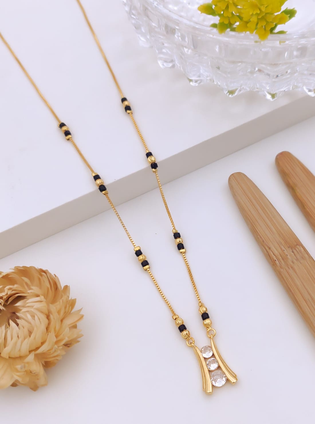 Elegant Curved Pillar CZ Gold Mangalsutra