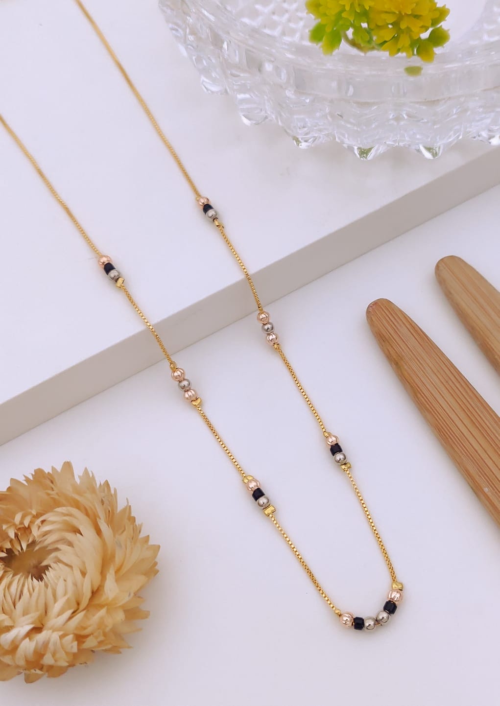 Elegant Tri-Tone Beaded Gold Mangalsutra