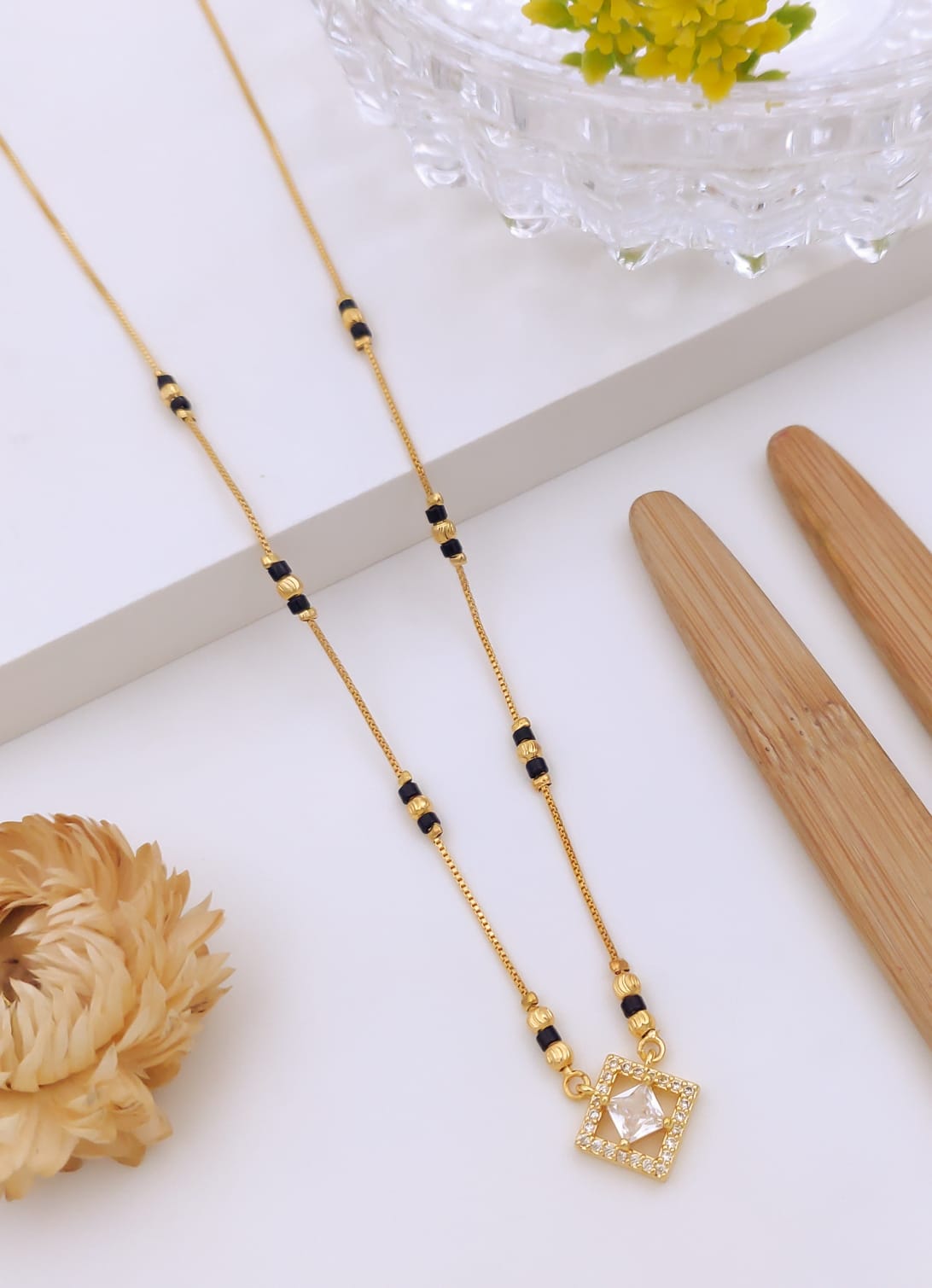 Elegant Square Solitaire CZ Gold Mangalsutra