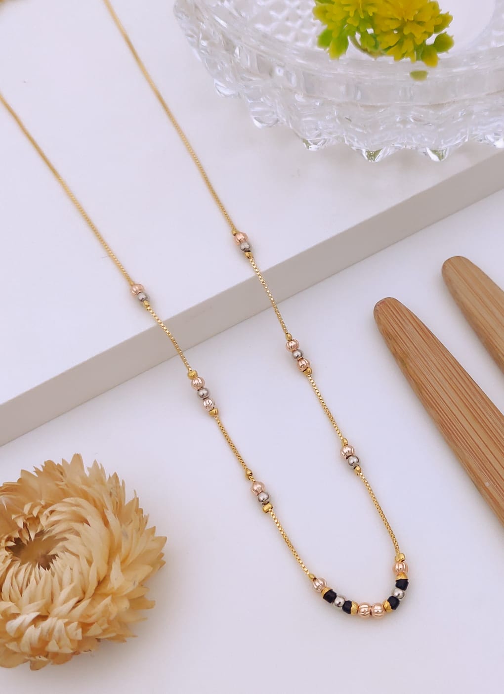 Elegant Tri-Tone Beaded Cluster Gold Mangalsutra