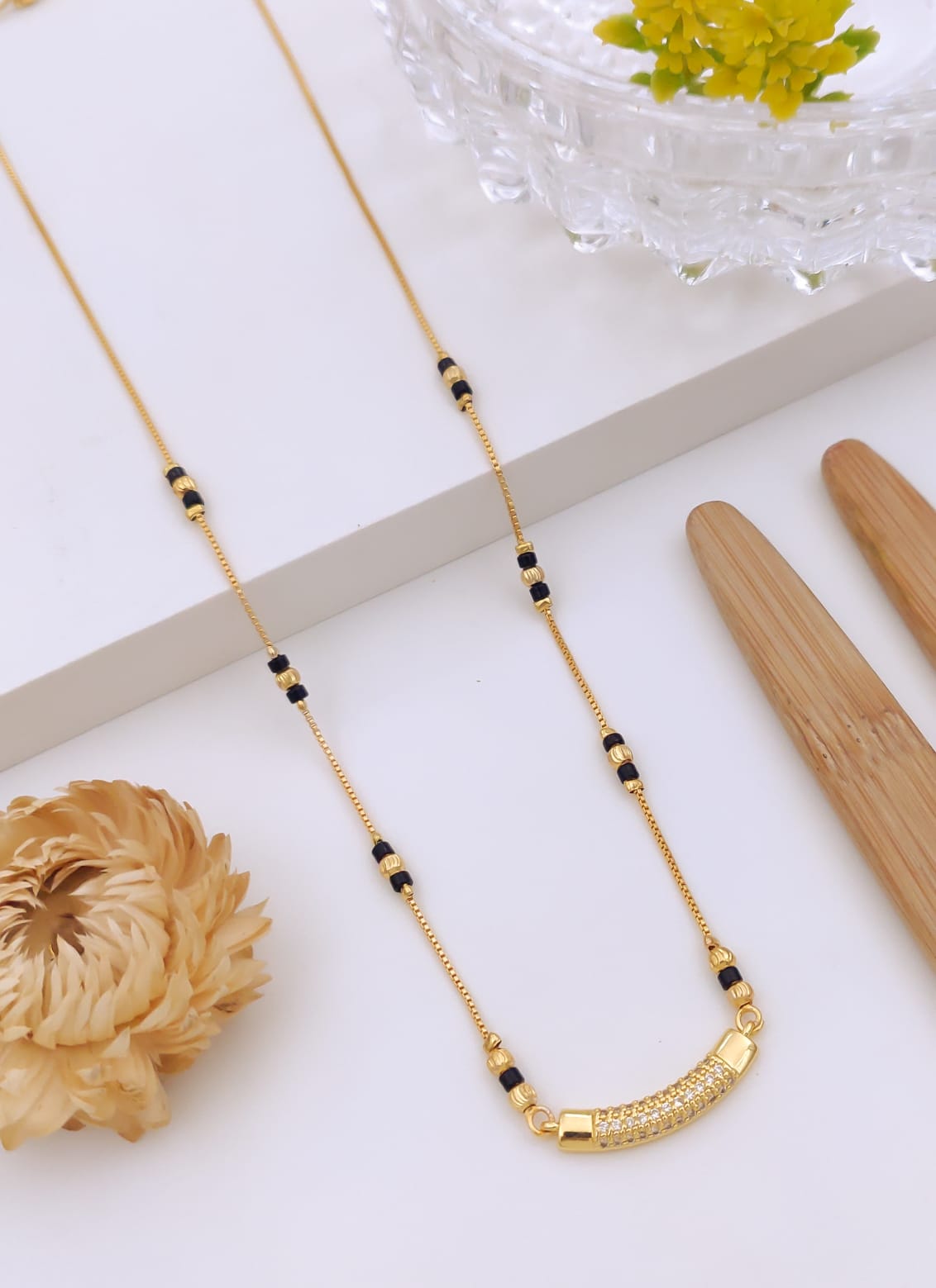 Elegant Curved Tube CZ Gold Mangalsutra