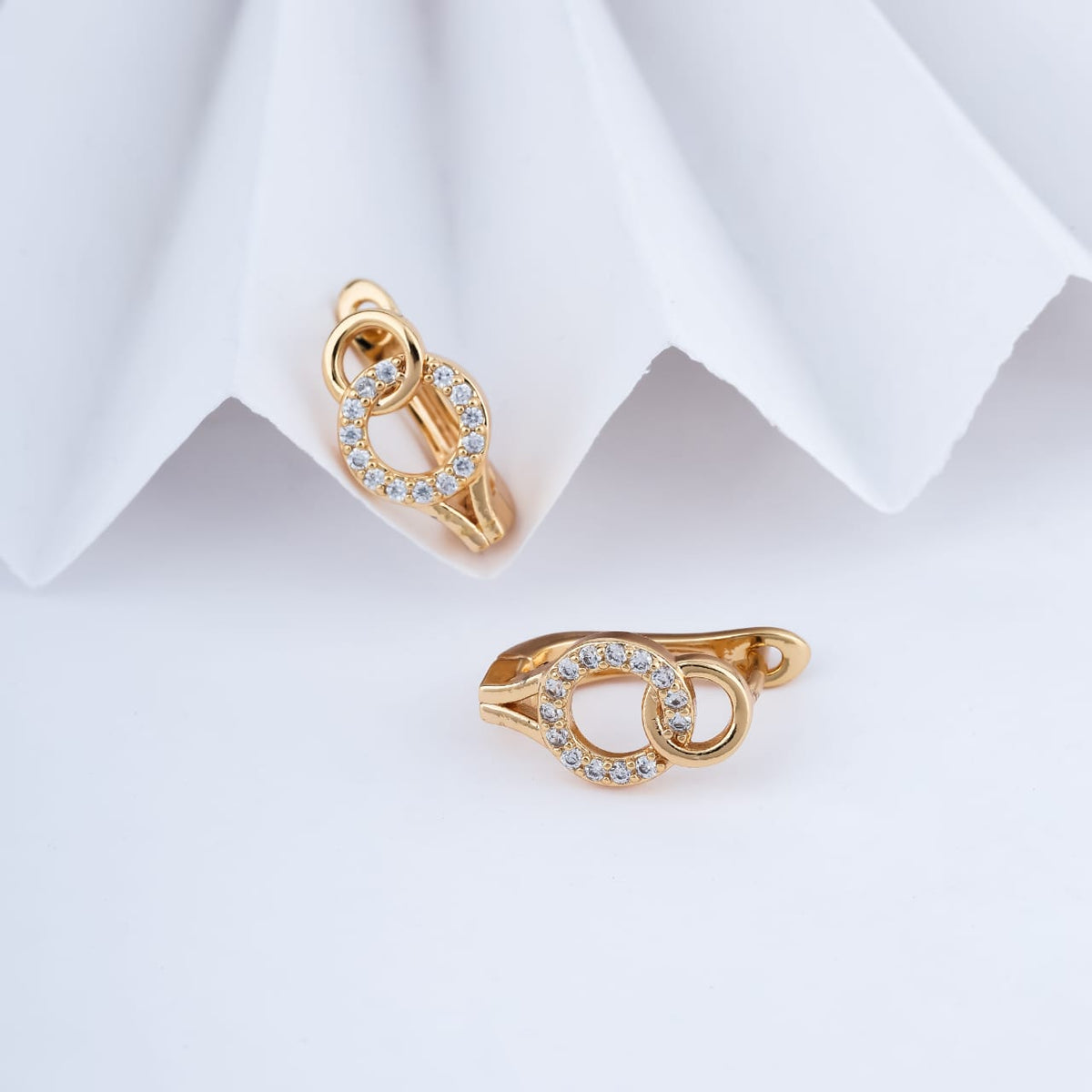 Gold-Plated Interlocking Circle Cubic Zirconia Huggie Hoop Earrings