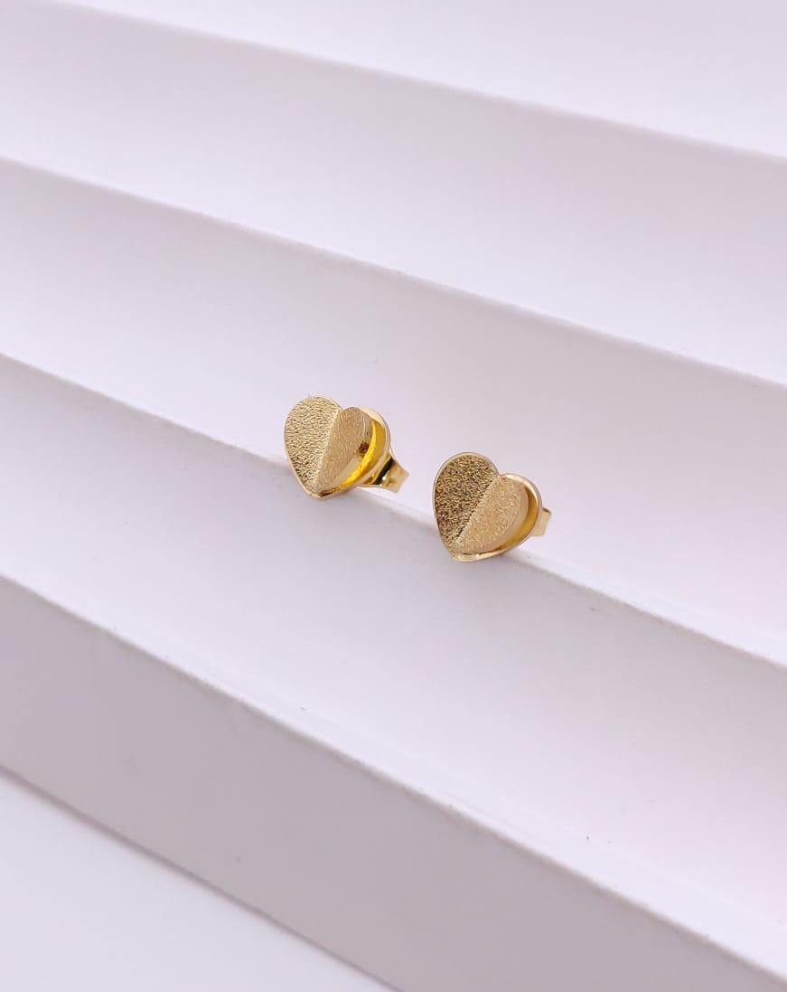 Romantic Gold-Tone Textured Split-Finish Heart Stud Earrings