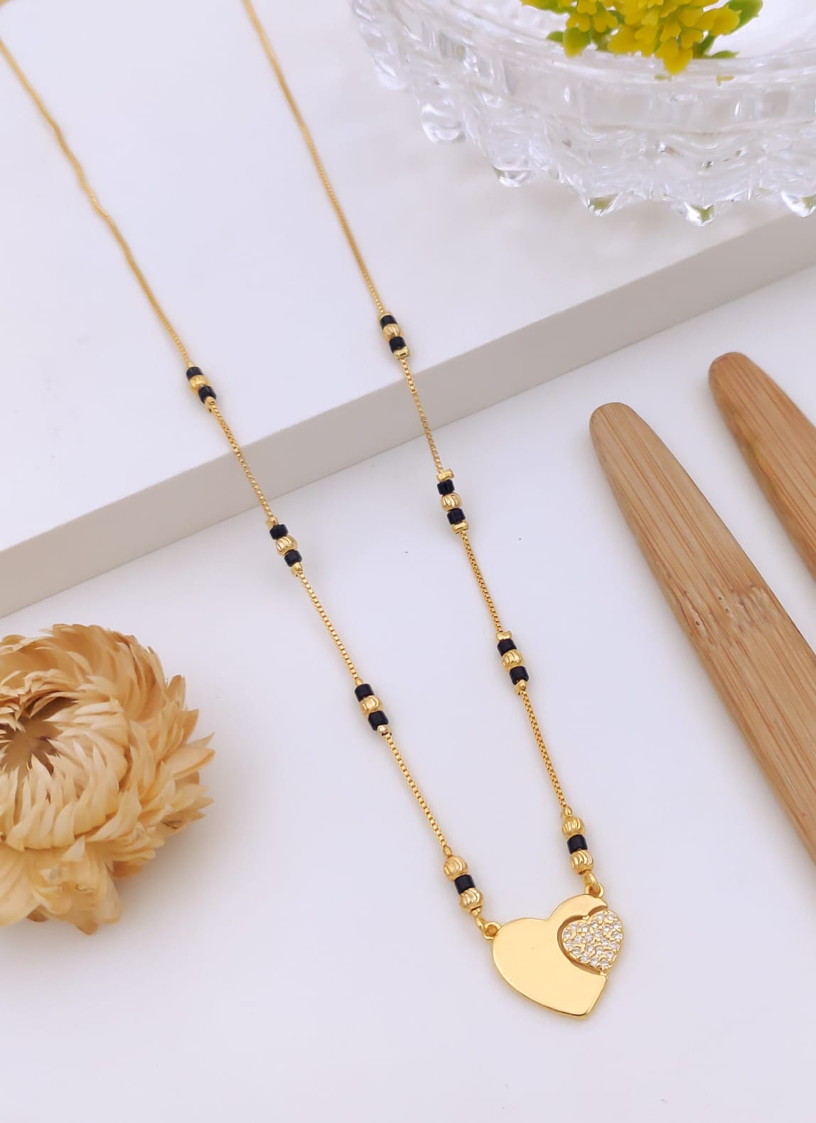 Elegant Dual Heart Pavé CZ Gold Mangalsutra
