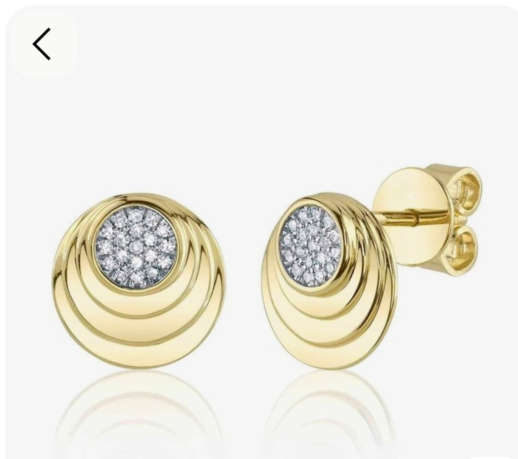 Gold-Plated Concentric Ripple Pavé Cubic Zirconia Stud Earrings