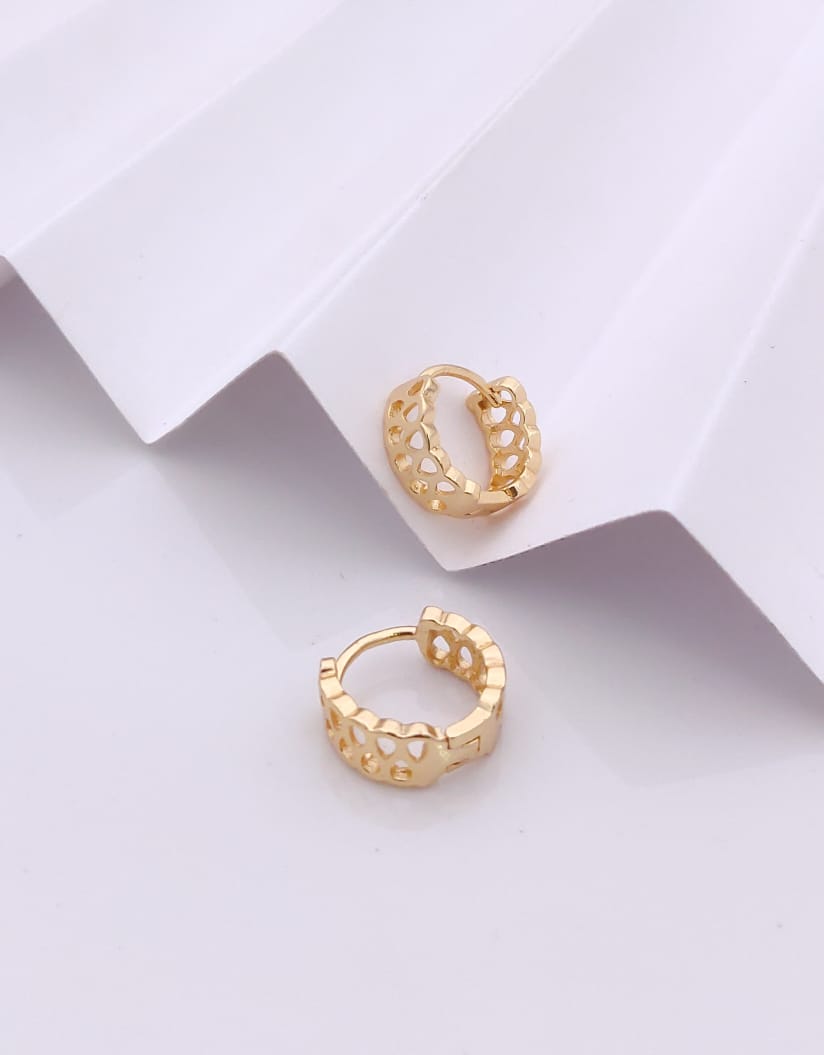 Romantic Gold-Tone Heart Cutout Lattice Huggie Hoop Earrings