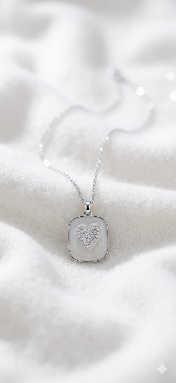 Elegant Silver-Plated Cushion Pendant Necklace with Pavé Crystal Heart