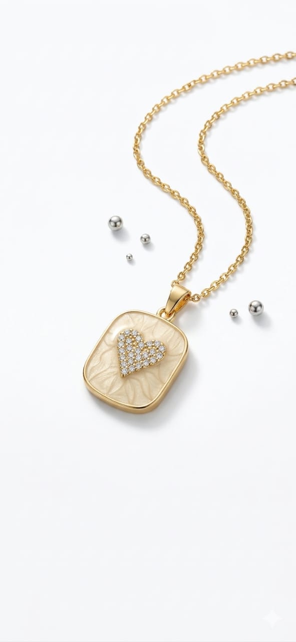 Elegant Gold-Plated Cushion Pendant Necklace with Pavé Crystal Heart