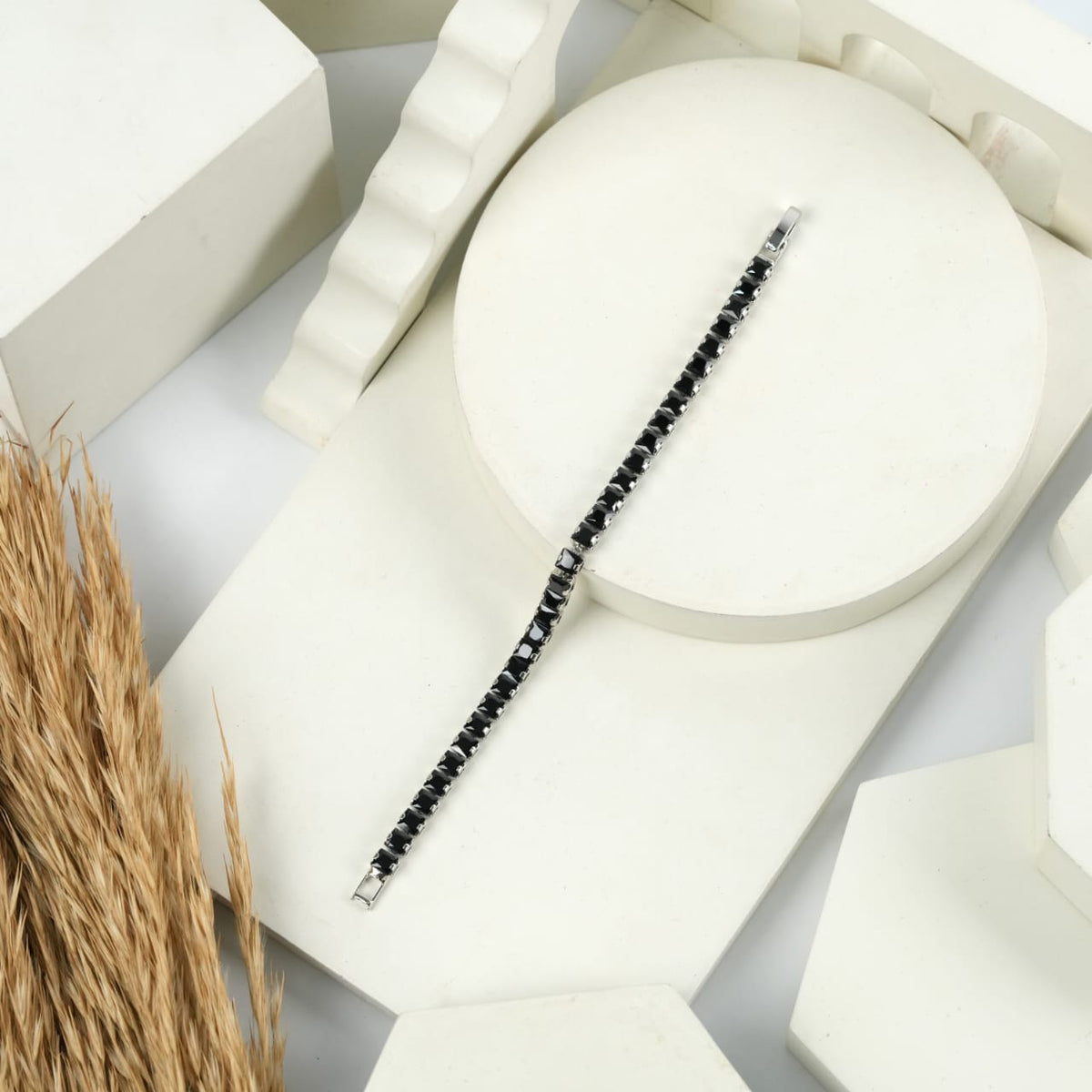 Bold Silver-Tone Princess Cut Black Cubic Zirconia Tennis Bracelet
