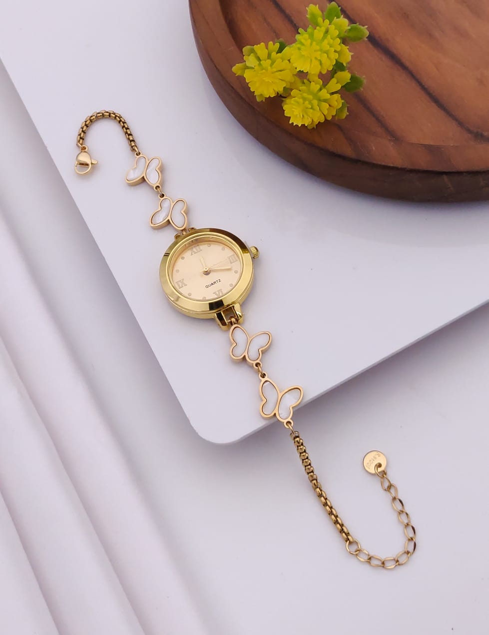 Charming Gold-Tone Butterfly Charm Bracelet Watch for Women