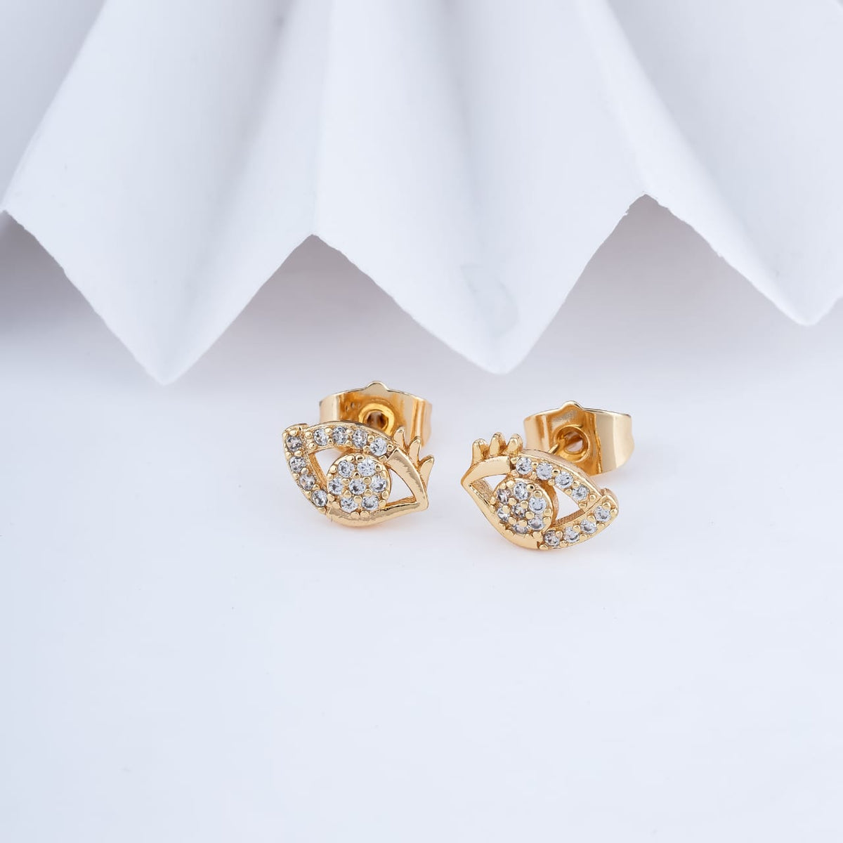 Gold-Plated Evil Eye Cubic Zirconia Stud Earrings