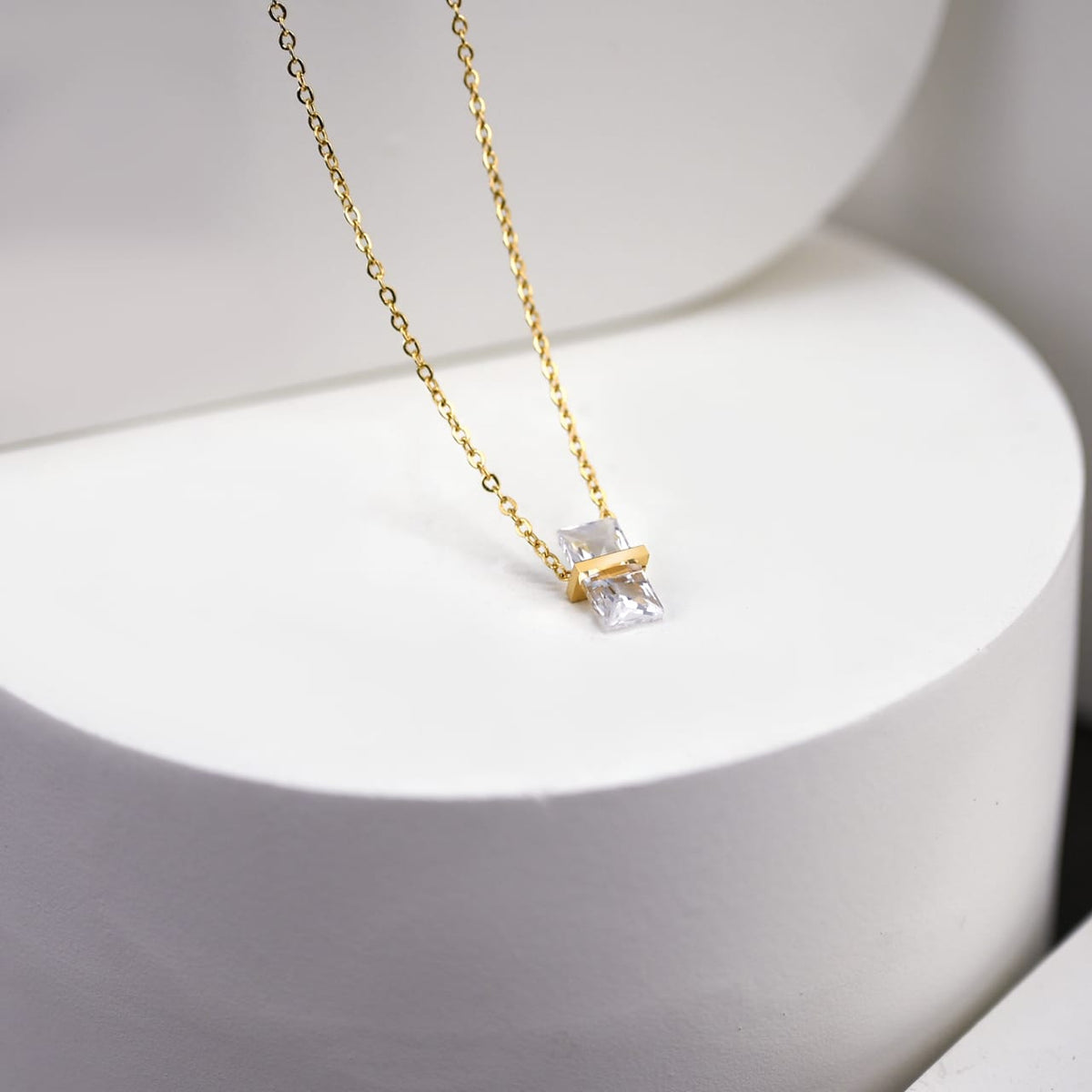 Gold Chain Necklace with Geometric Crystal Pendant