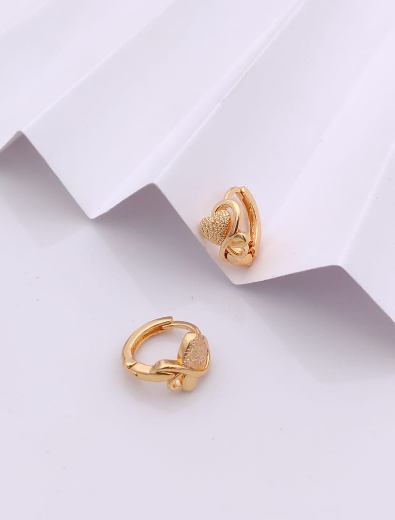Romantic Gold-Tone Textured Heart Huggie Hoop Earrings