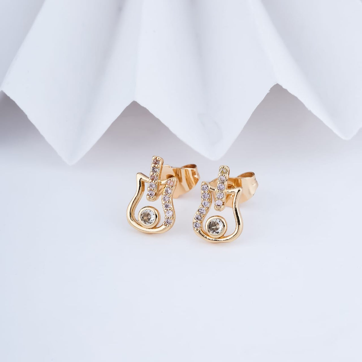 Gold-Plated Electric Guitar Cubic Zirconia Stud Earrings
