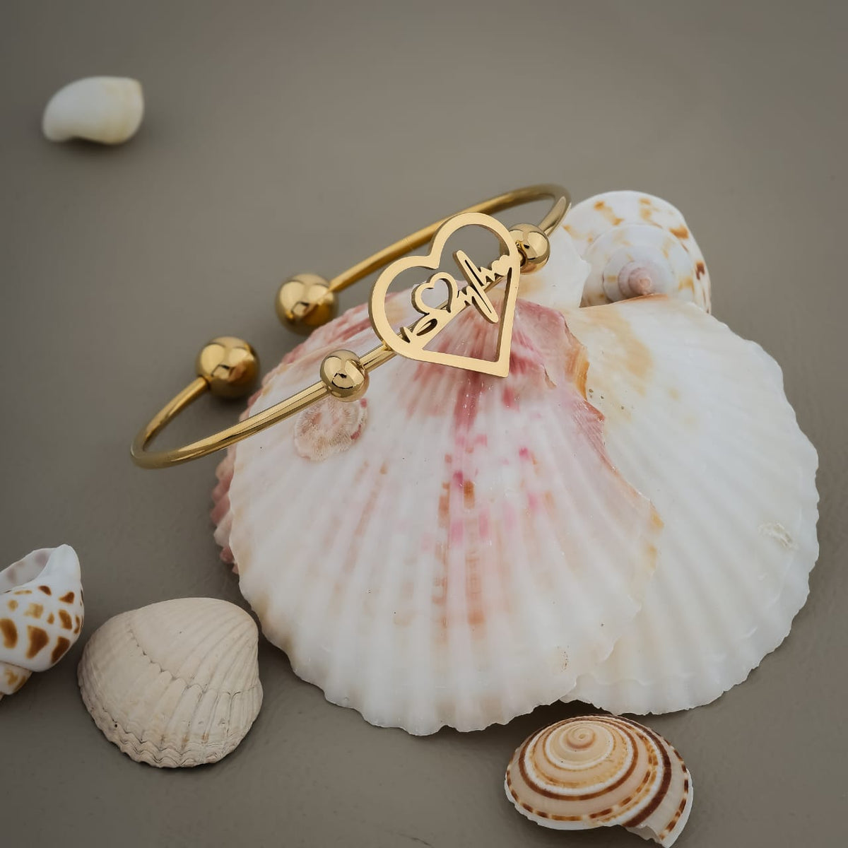 Gold-Tone Heartbeat Heart Open Cuff Bangle Bracelet