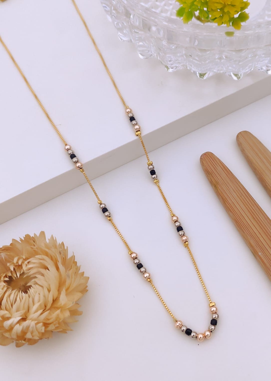Elegant Tri-Tone Beaded Gold Mangalsutra