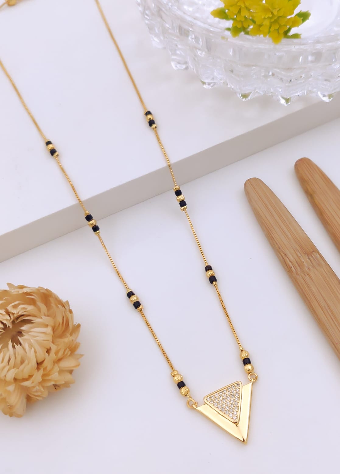 Elegant Dual Triangular CZ Gold Mangalsutra