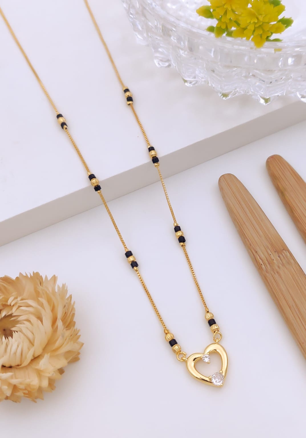 Elegant Open Heart CZ Gold Mangalsutra