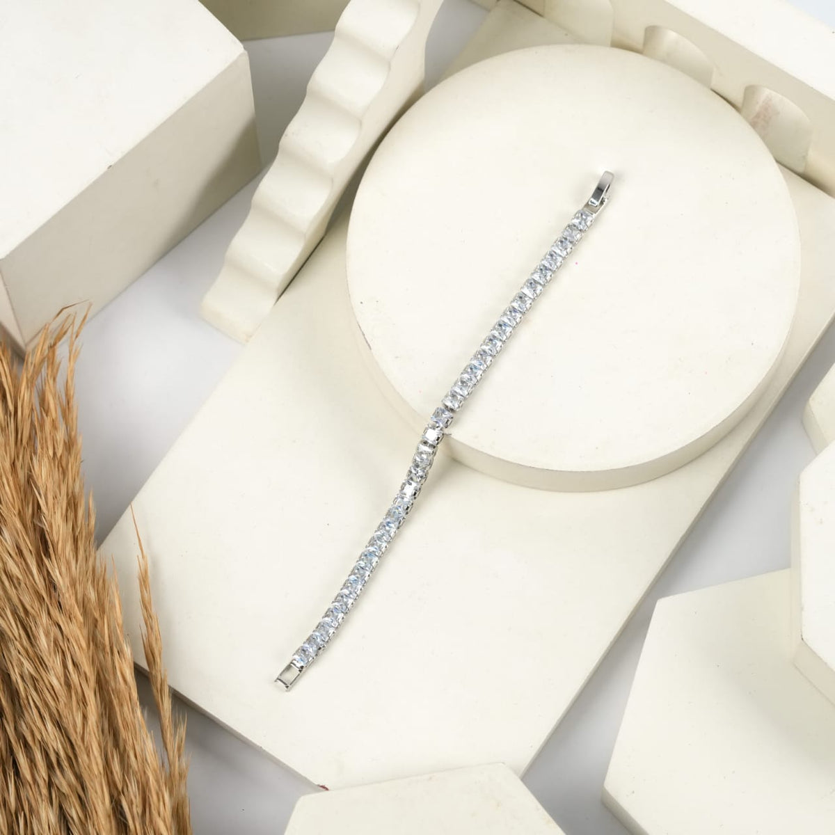 Dazzling Silver-Tone Princess Cut Cubic Zirconia Tennis Bracelet
