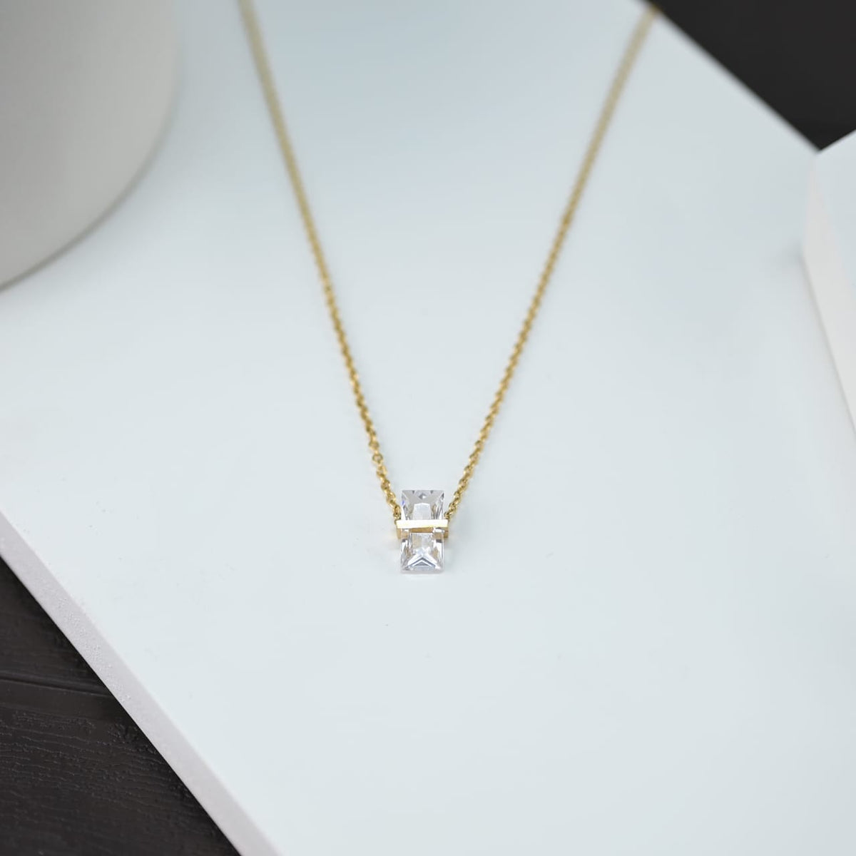 Gold Chain Necklace with Geometric Crystal Pendant