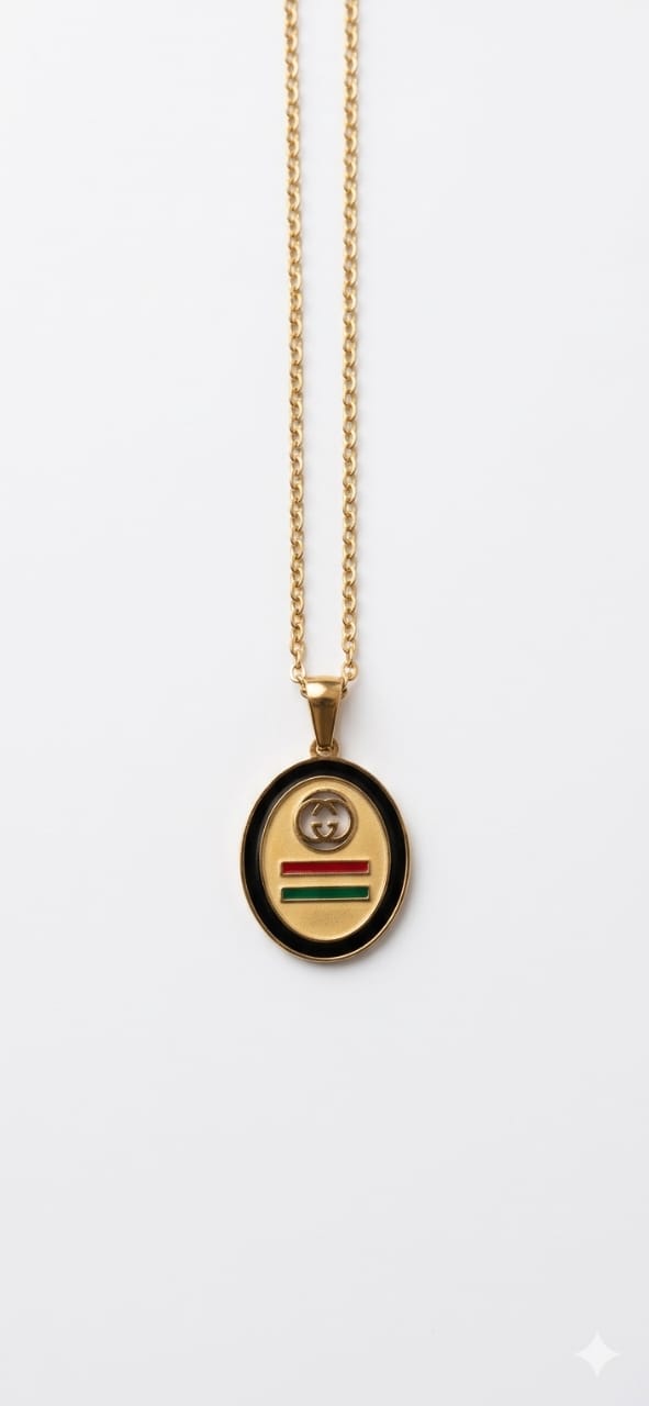 Designer-Style Gold-Plated Oval Tag Pendant Chain Necklace