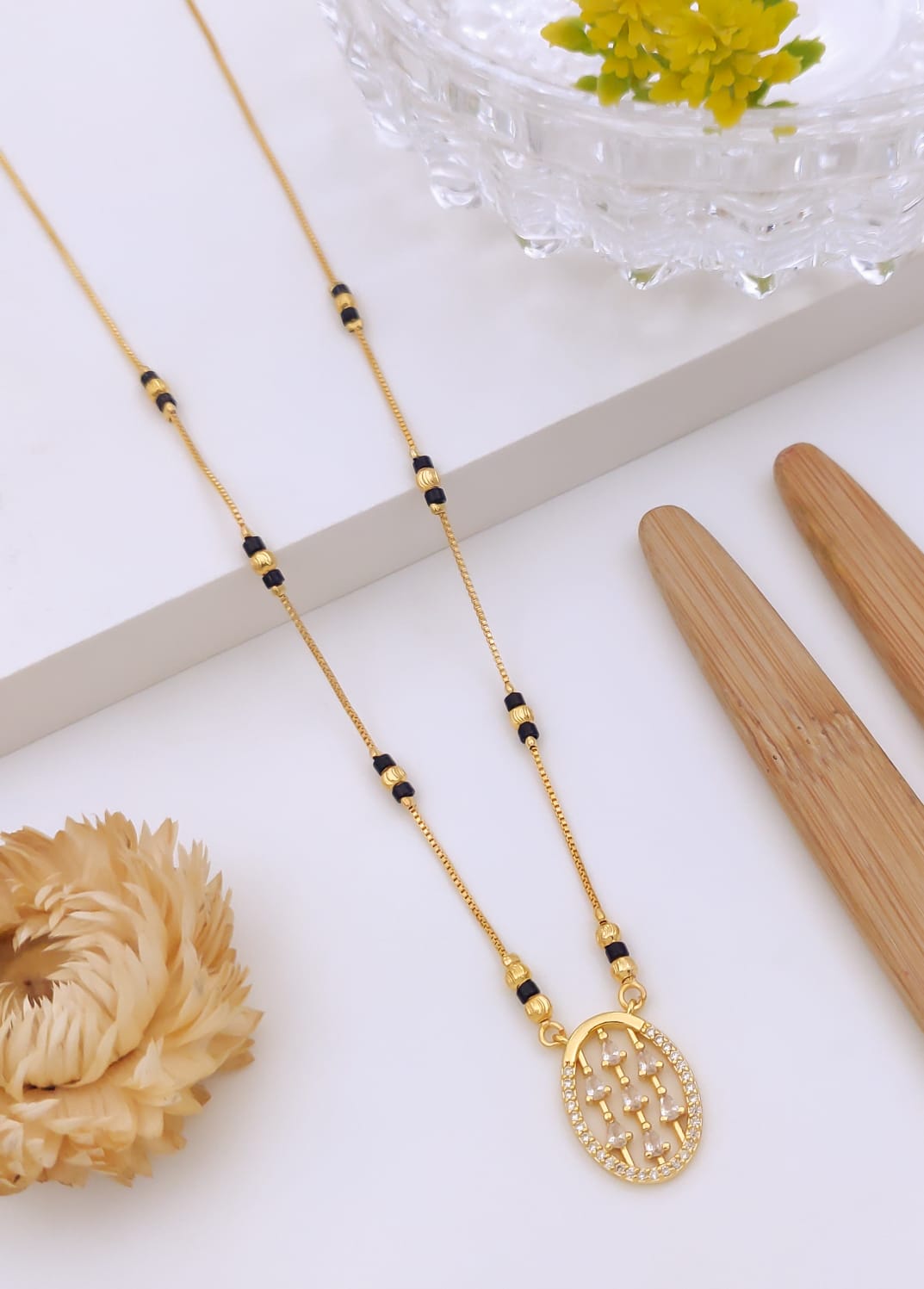 Elegant Oval Lattice CZ Gold Mangalsutra