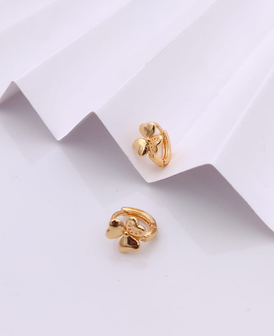 Charming Gold-Tone Three-Leaf Clover Huggie Hoop Earrings
