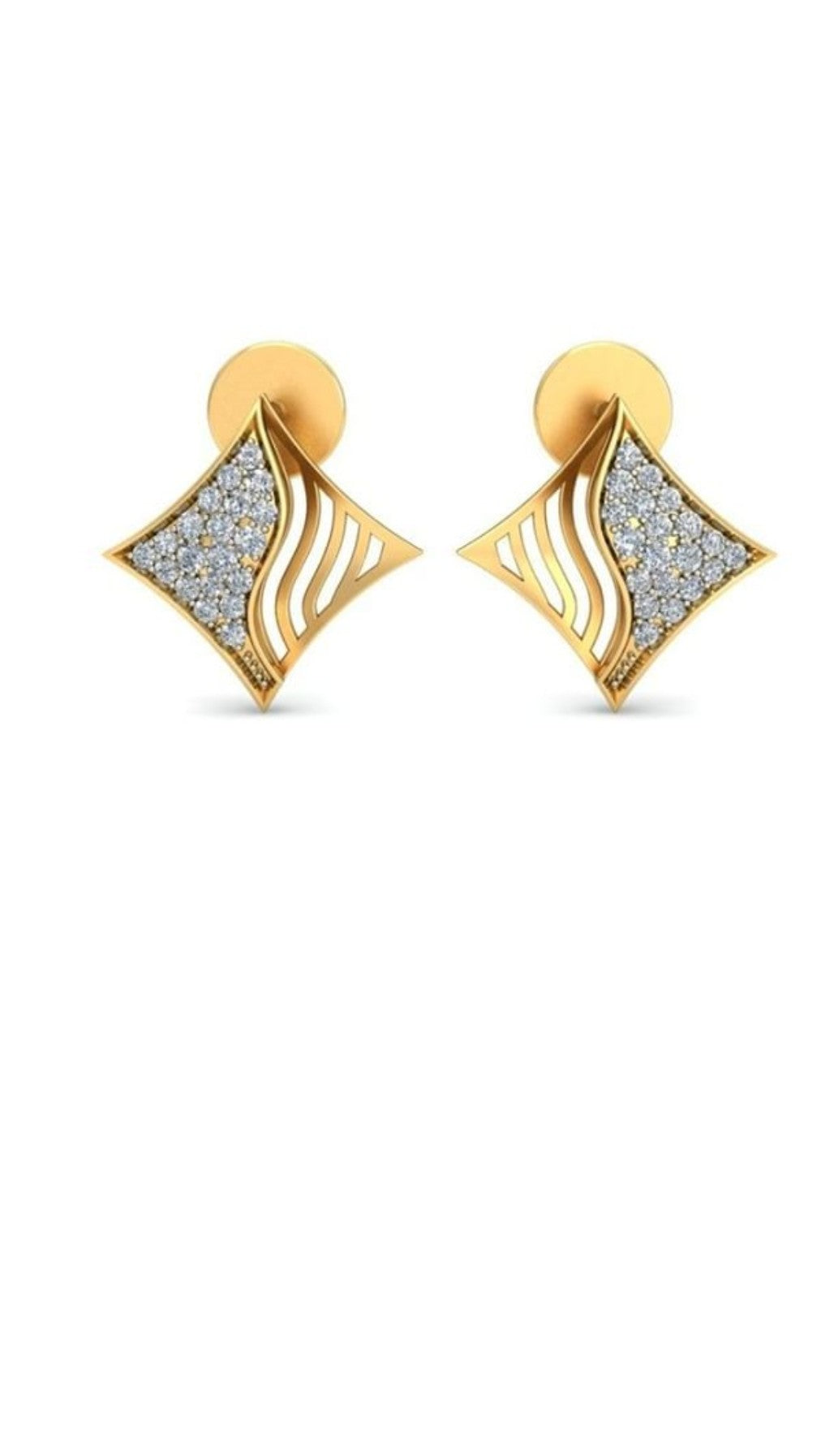 Gold-Plated Geometric Wave Diamond-Shaped Cubic Zirconia Stud Earrings