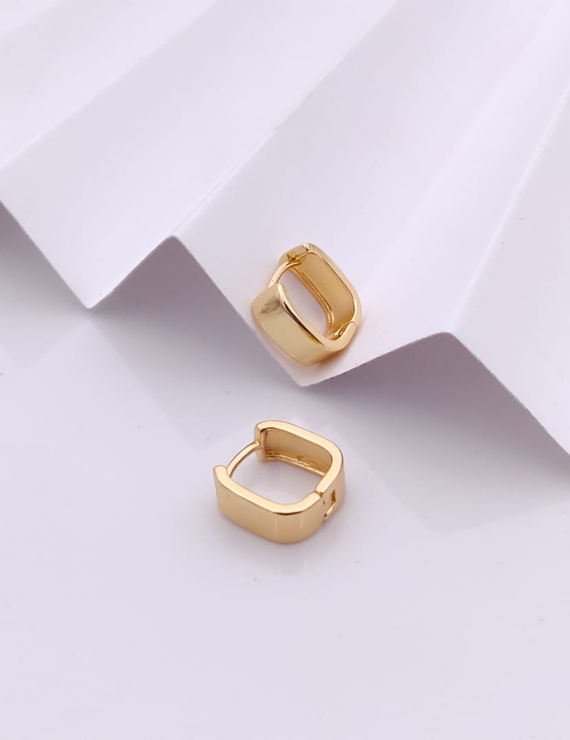 Modern Gold-Tone Rectangular Geometric Huggie Hoop Earrings