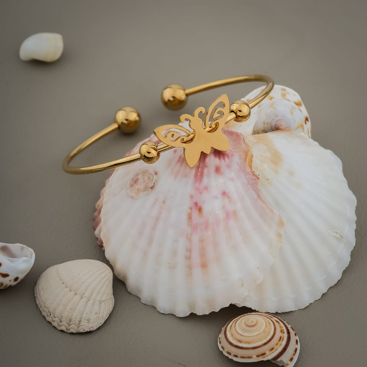 Gold-Tone Openwork Butterfly Charm Open Cuff Bangle Bracelet