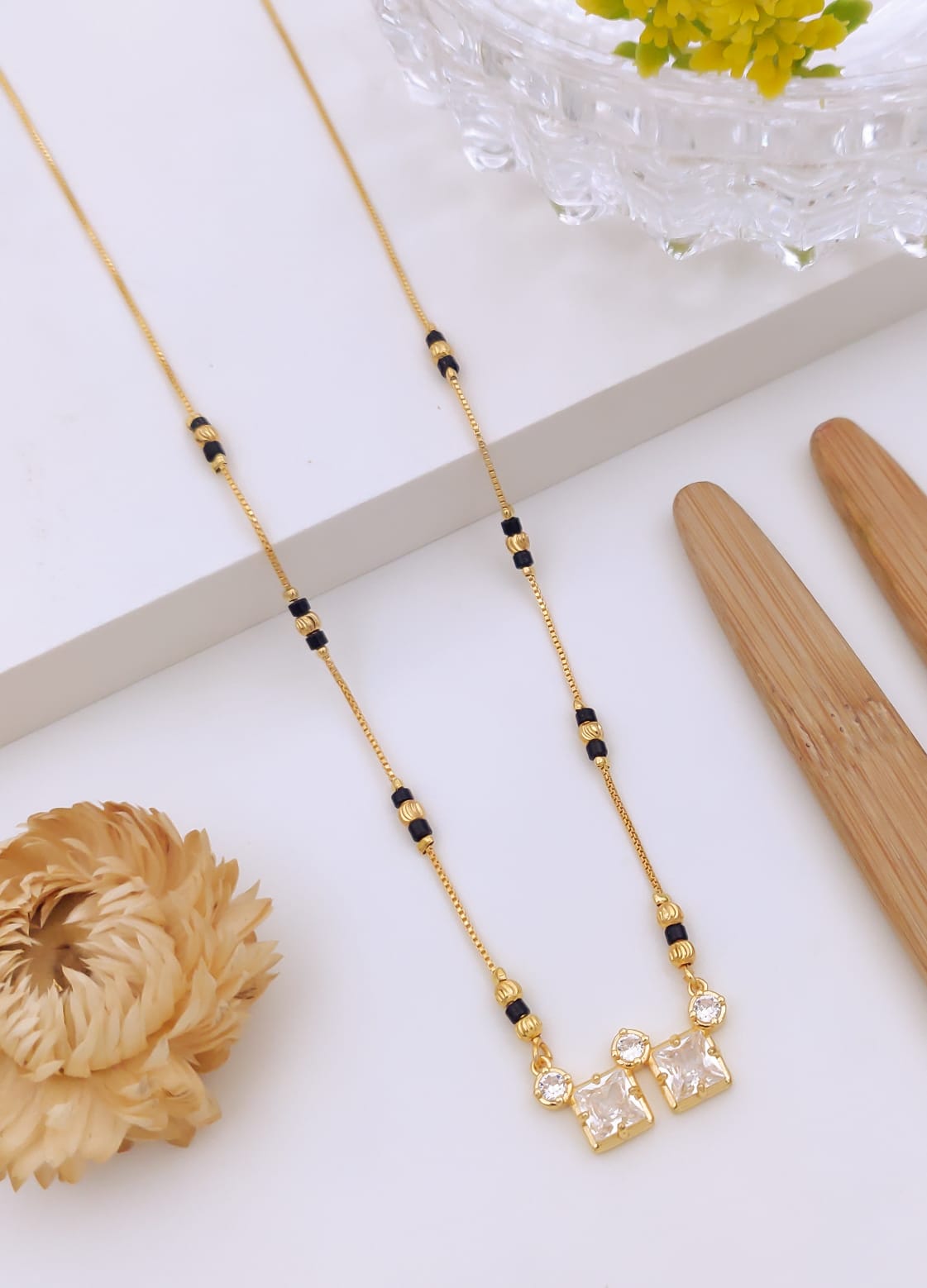 Elegant Dual Square CZ Gold Mangalsutra