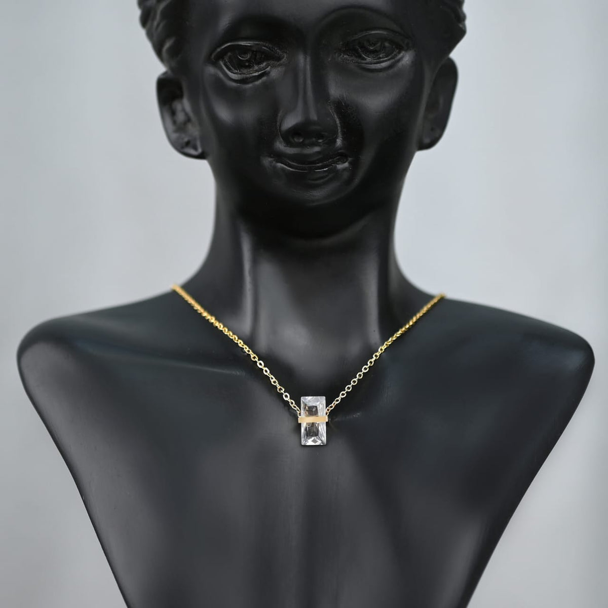 Gold Chain Necklace with Geometric Crystal Pendant